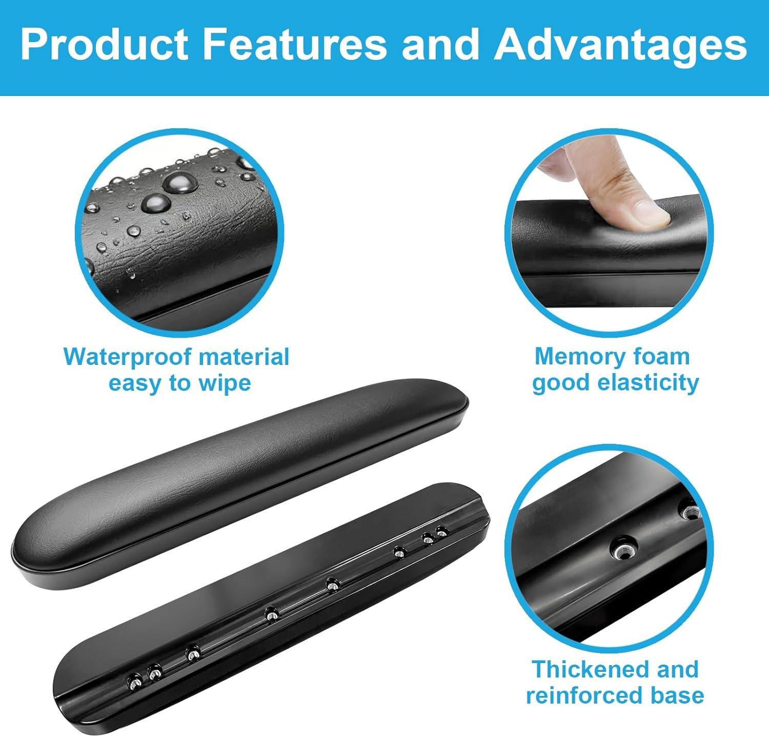 Wheelchair Armrest Pads Replacement, Universal Fit, Comfortable Black Pair 13.8"