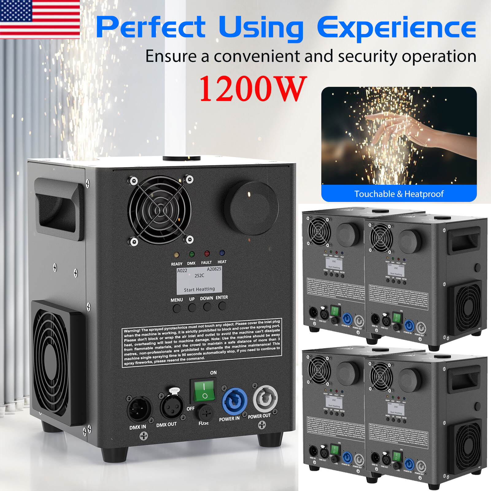 4PCS 1200W Cold Spark Machine Stage Effect DMX Firework Machine DJ Event Wedding