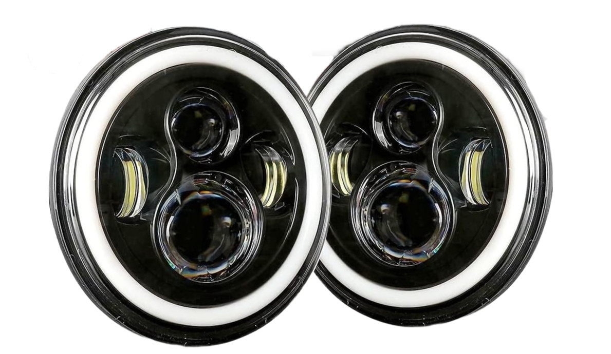 Black 7" LED Halo Headlights Hi/Lo DRL Turn Signal for Jeep Wrangler JK TJ LJ CJ