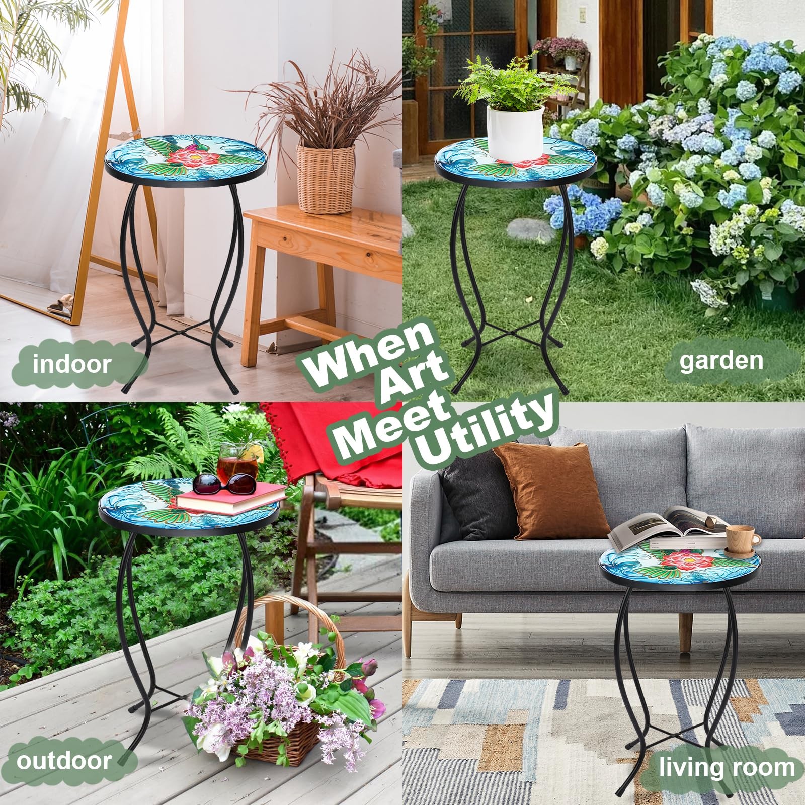 Patio Side Table Outdoor Accent Bistro Coffee Plant End Small Porch Indoor Round