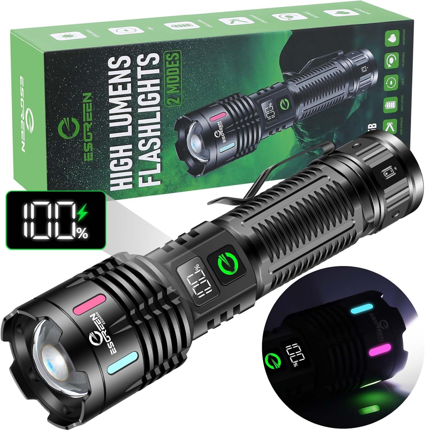 Esgreen Super Bright LED Rechargeable Flashlight High Lumen 100000 – 2-Mode | Ad
