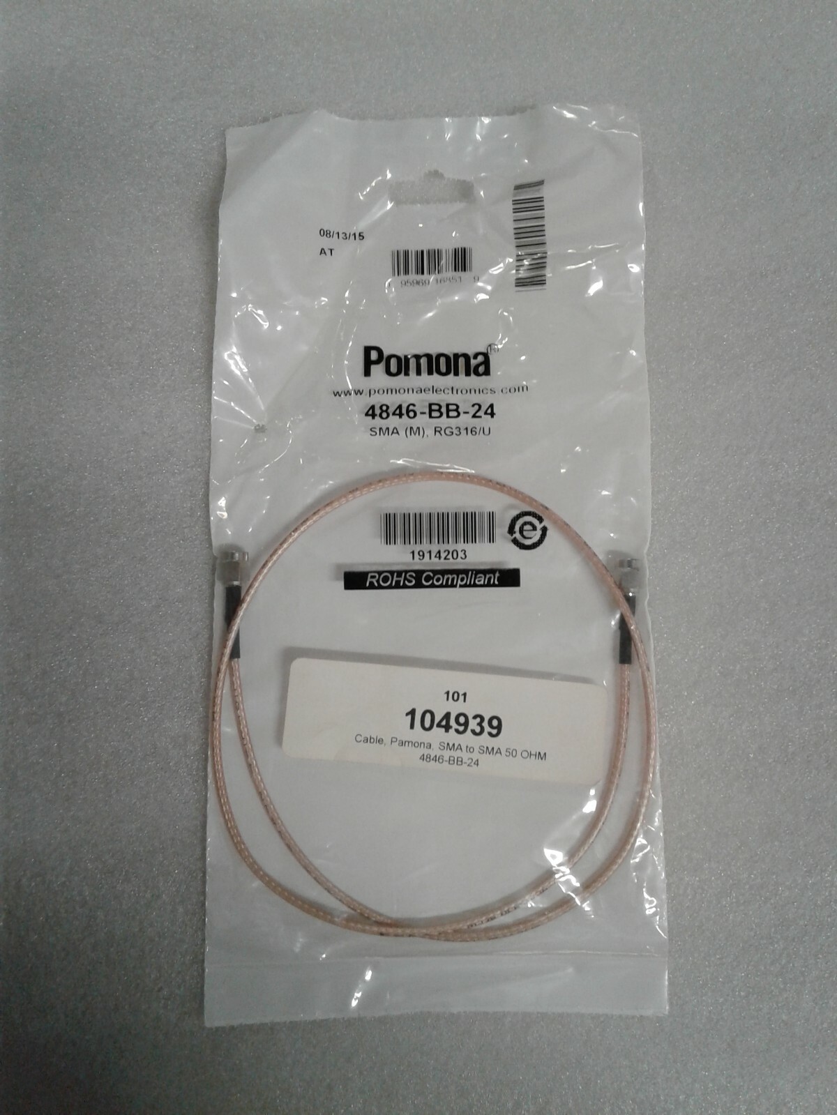 Pomona 4846-BB-24 SMA (M) RG316/U Cable Assembly - Factory Sealed