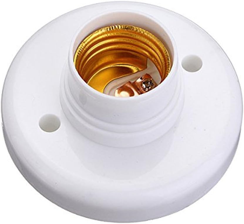 White E27 Round Plastic Base Screw Light Bulb Lamp Socket Holder Electrical