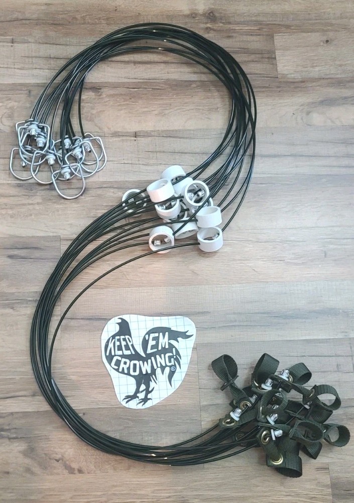 12 RUST-FREE CRIMPS (6ft) TIE CORDS. COLOR COMMCL CORD, NYLON HITCH. Army-GREEN.