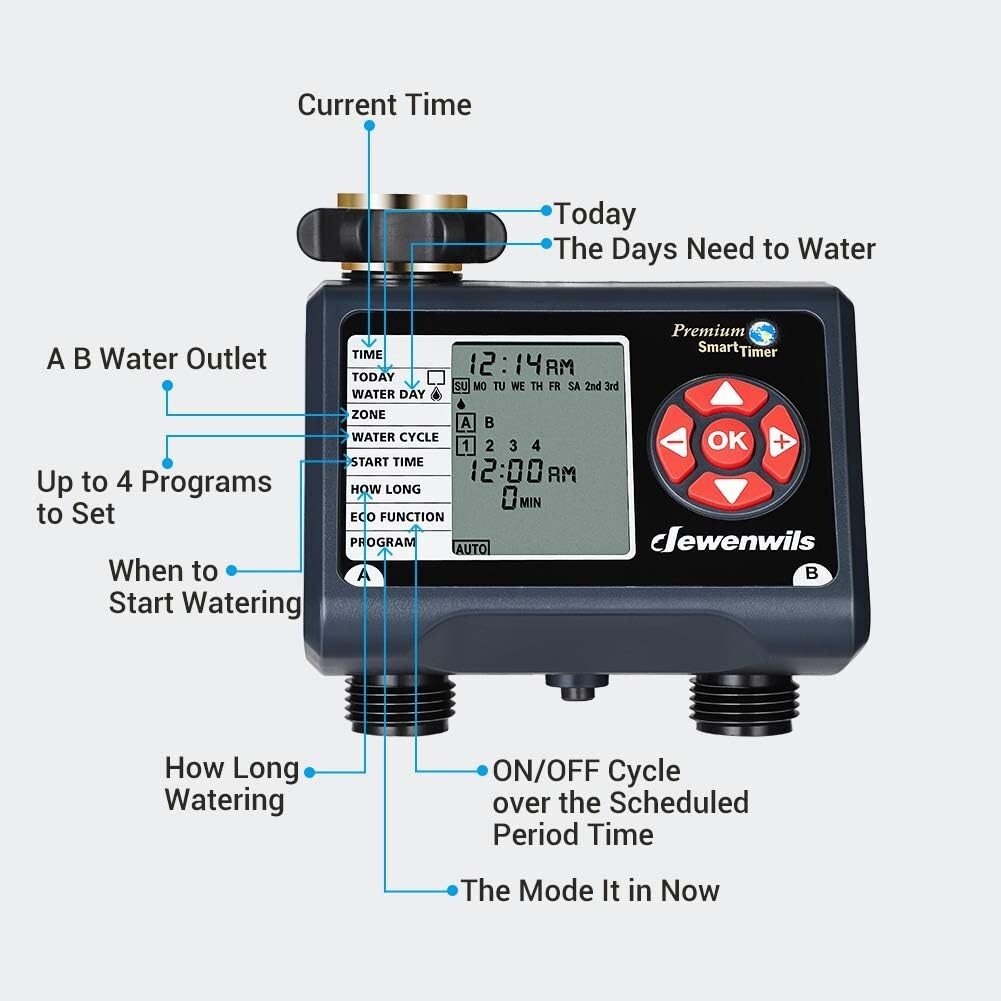 DEWENWILS Sprinkler Timer 2 Zone, Water Timer for Garden Hose, Programmable Hose