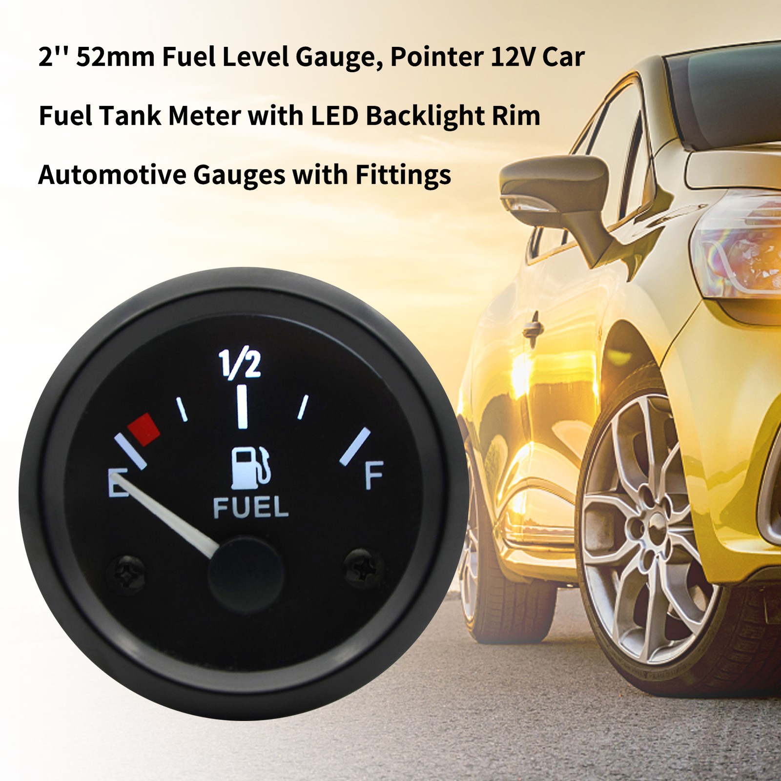 Fuel Gauge 2" 52mm 12V Negative Ground White Backlight 240-33Ohm