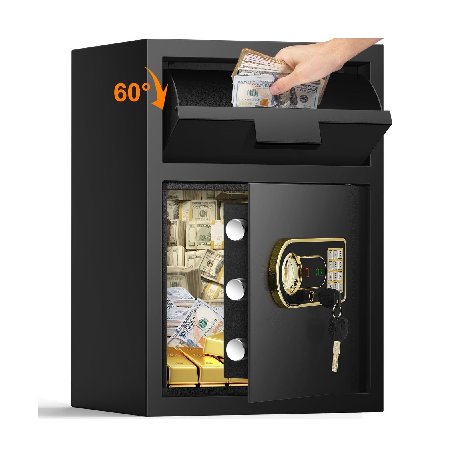 2.8 Cubic Drop Safe for Business, Anti-Theft Drop Slot Safes for Money with D...