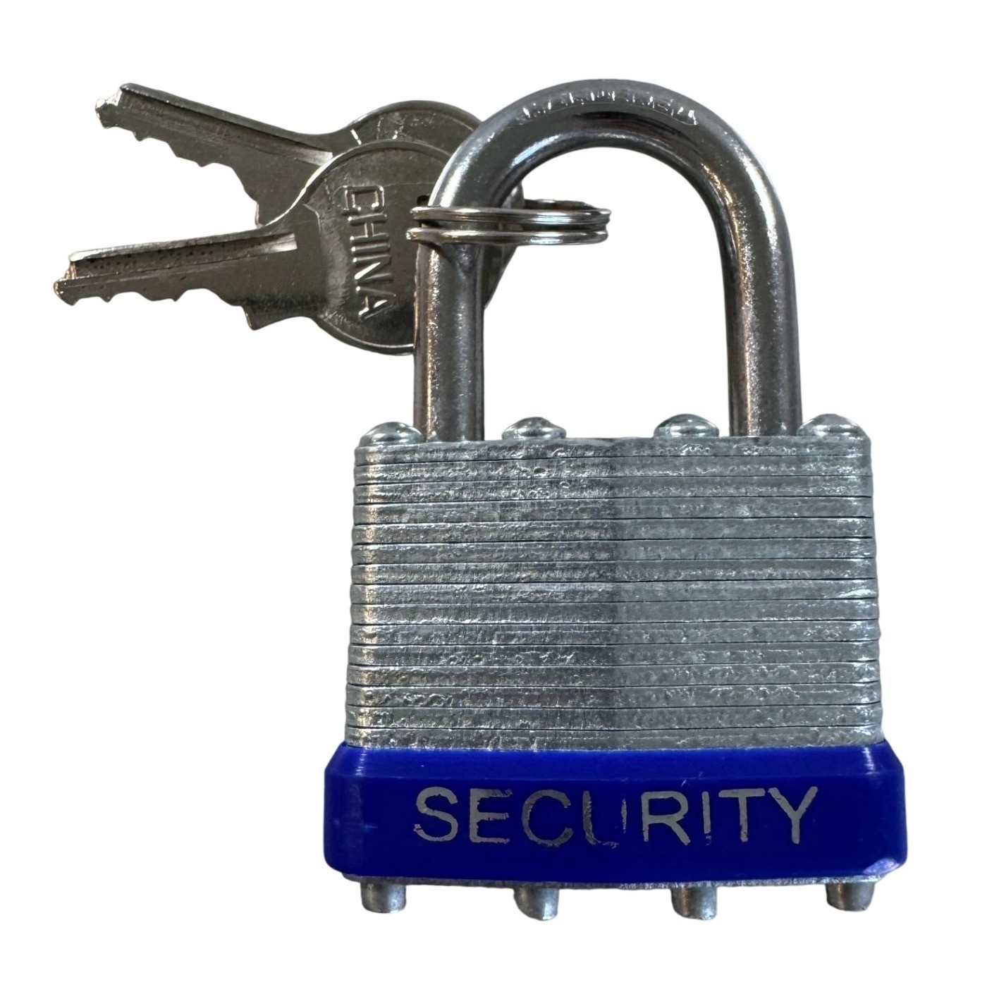 40mm Laminated Steel Padlock with Hardened Shackle and 2 Keys Blue Bumper