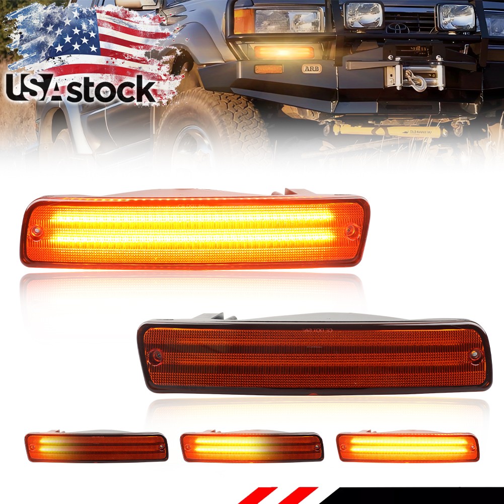 2X Amber Lens LED DRL Bumper Signal Light For 1991-1997 Toyota Land Cruiser FJ80