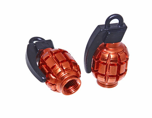 Bike Grenade Valve Caps Orange Schrader Valve. Bike parts,Bicycle parts.