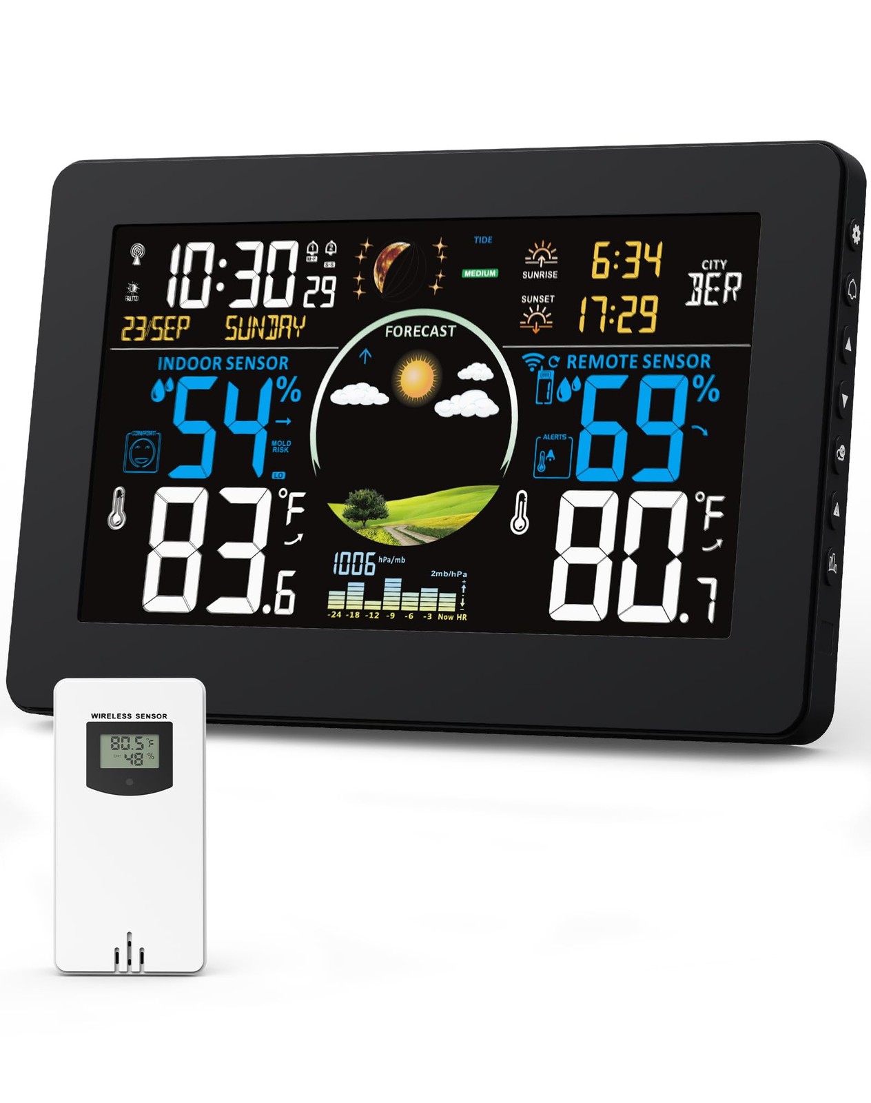 Weather Station Wireless Indoor Outdoor Thermometer, 7.5" VA Display with Rem...