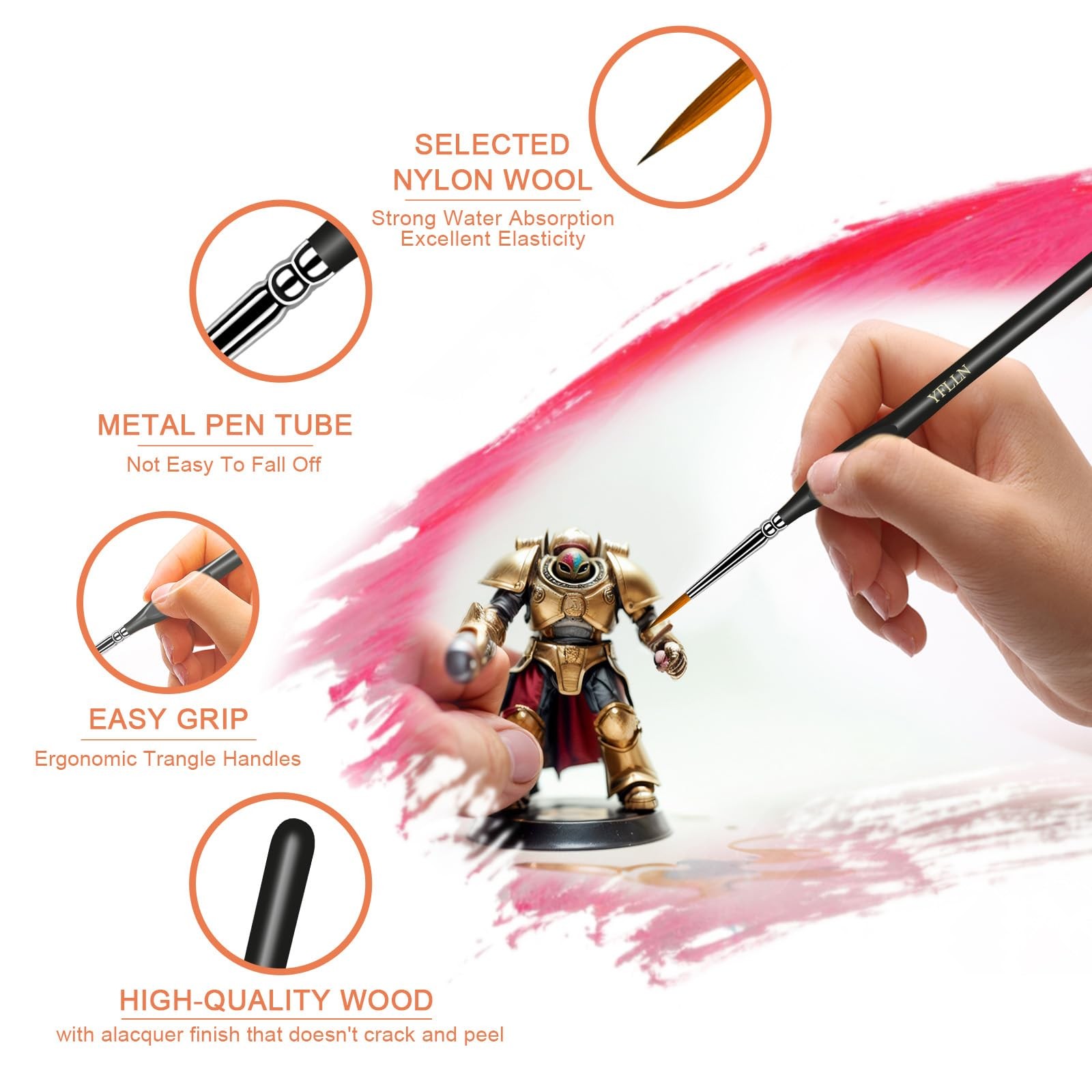 6Pcs Miniature Paint Brushes Set with Triangular Handles - for Acrylics, Oils...