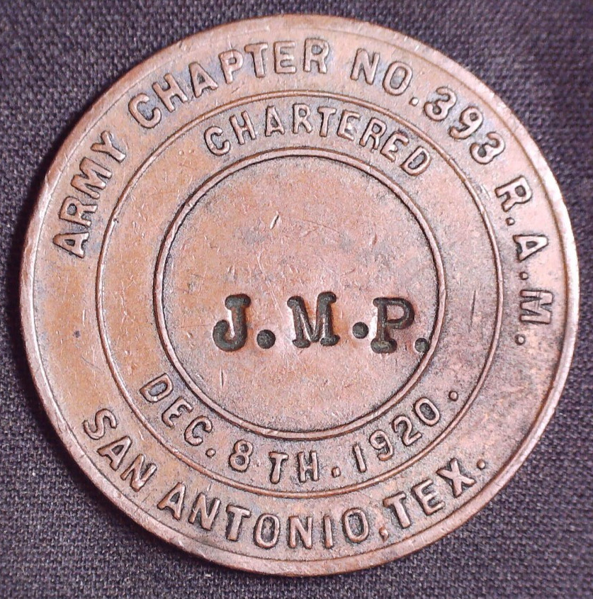 Army Chapter No 393 Masonic Penny Token San Antonio Texas MARKED