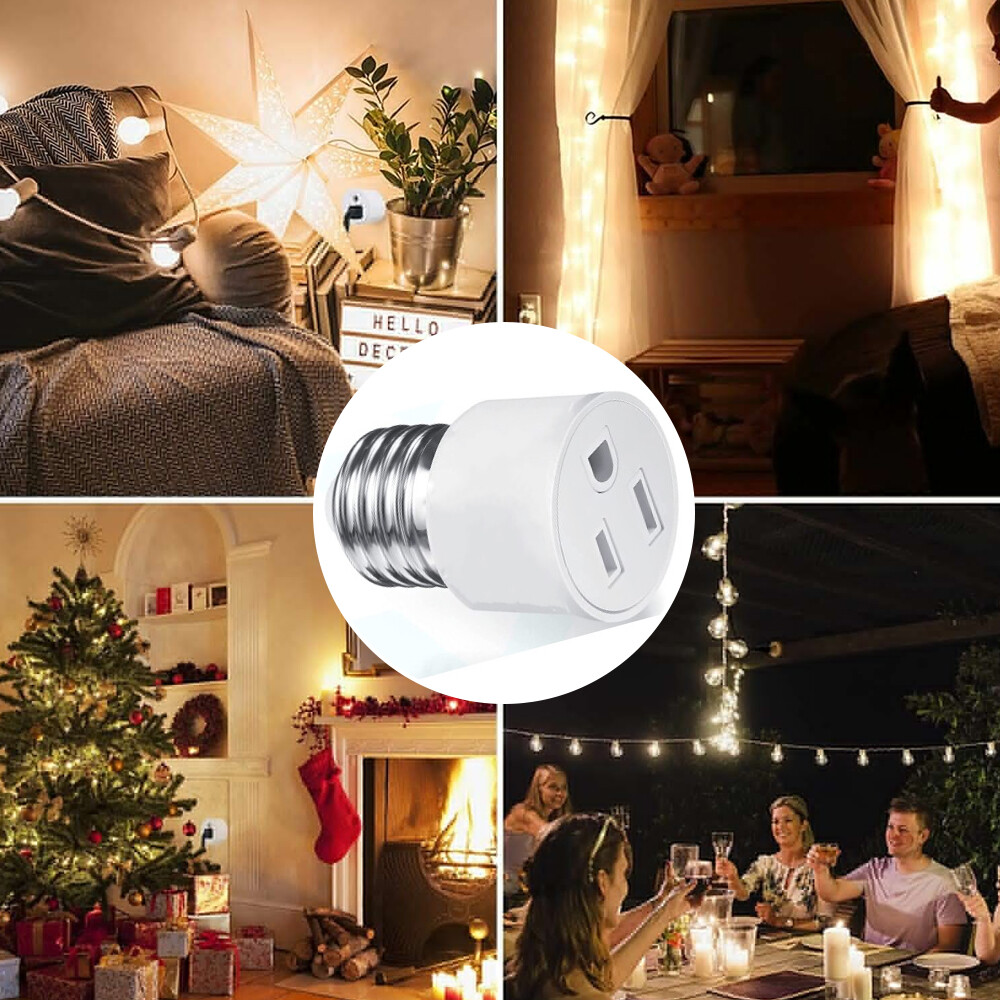 4Pcs E26/E27 3 Prong Light Bulb Socket to Plug Adapter Polarized Screw in Outlet