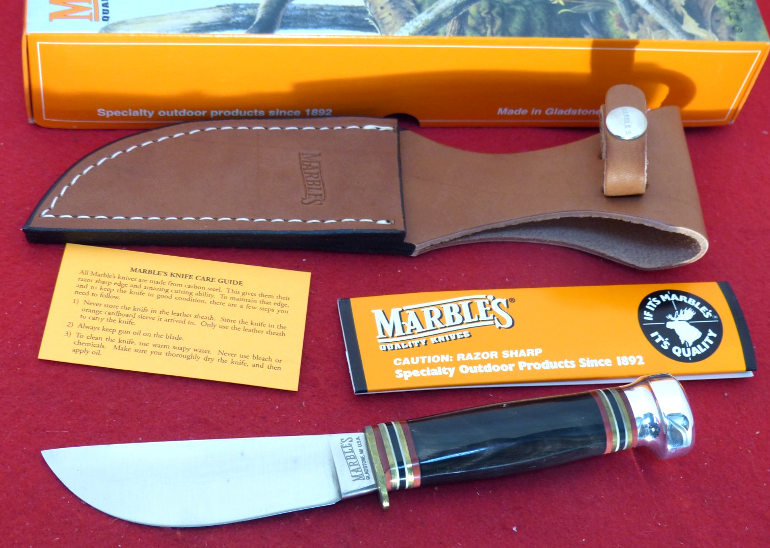Marbles Gladstone USA mint in box HUNTER Buffalo/aluminum fixed blade knife