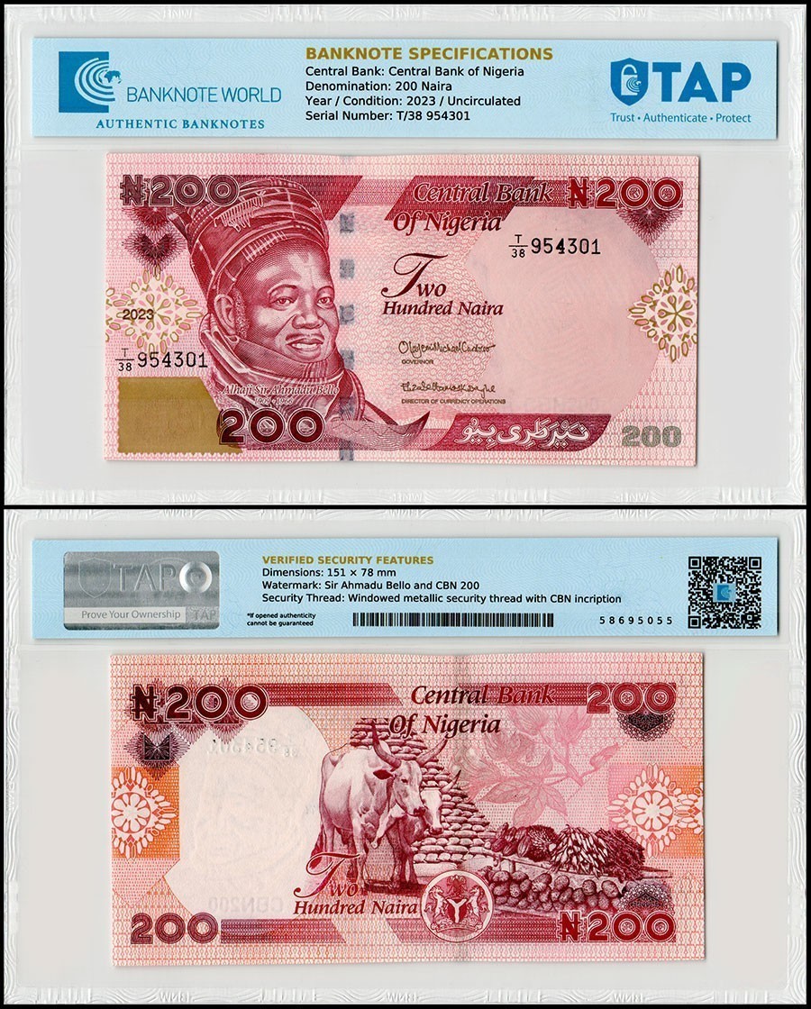 Nigeria 200 Naira, 2023, P-47b.3, UNC, TAP Authenticated