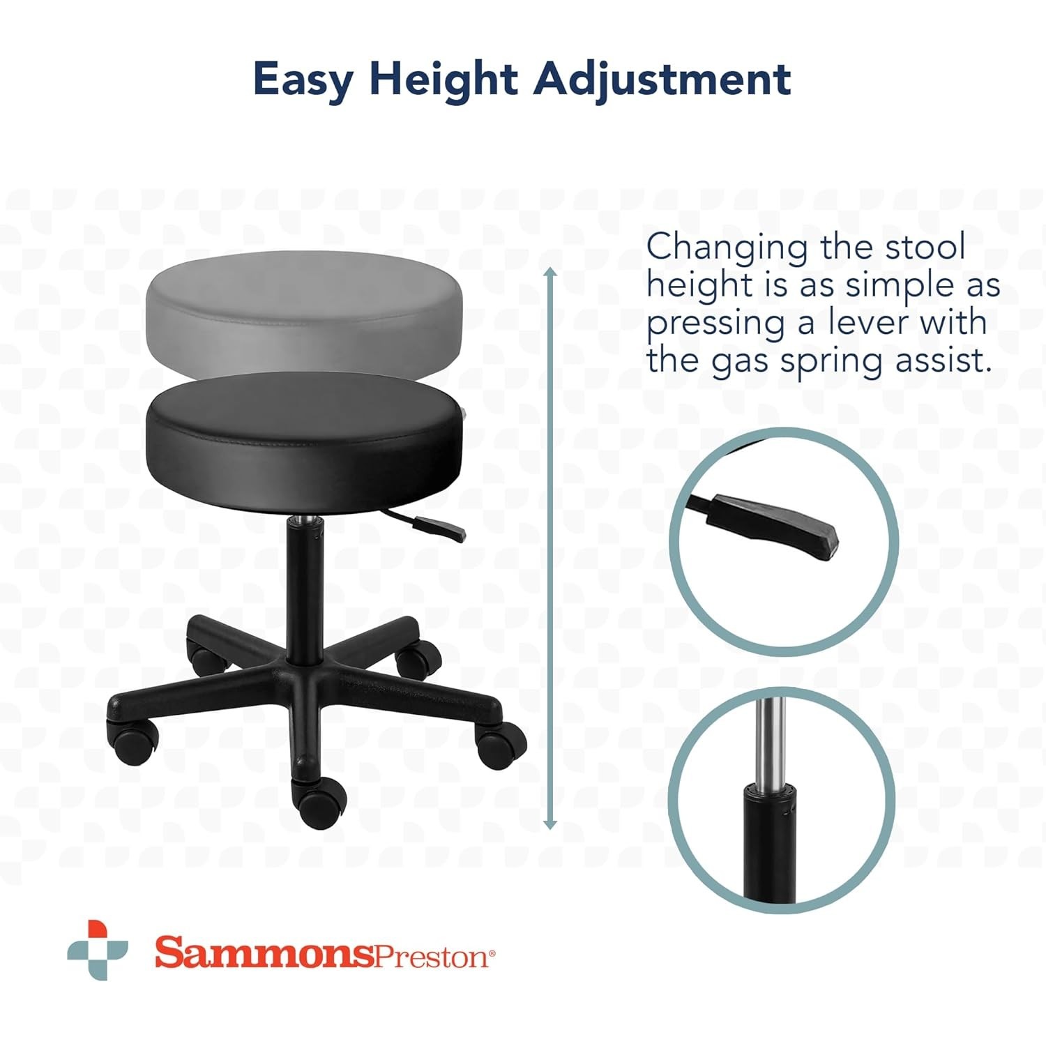 Sammons Preston Pneumatic Rolling Therapy Stool, Black, Dense Foam Cushion Stool