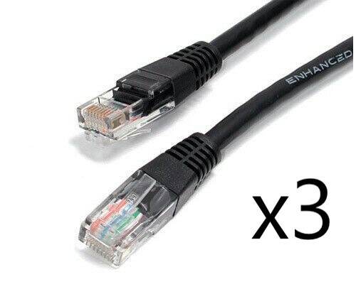3 Pack Lot - 25ft CAT6 Ethernet Network LAN Router Patch Cable Cord Wire Black