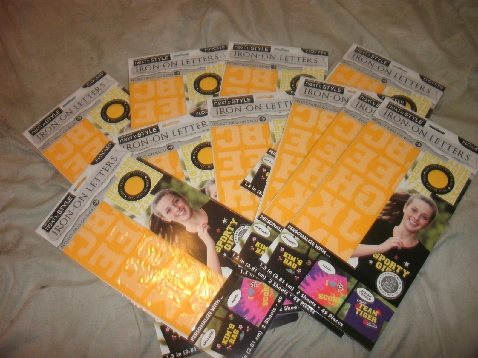 Lot of 10 packs Yellow Flock Iron-on letters 1 1/2" letters 49pcs t-shirt (B197)