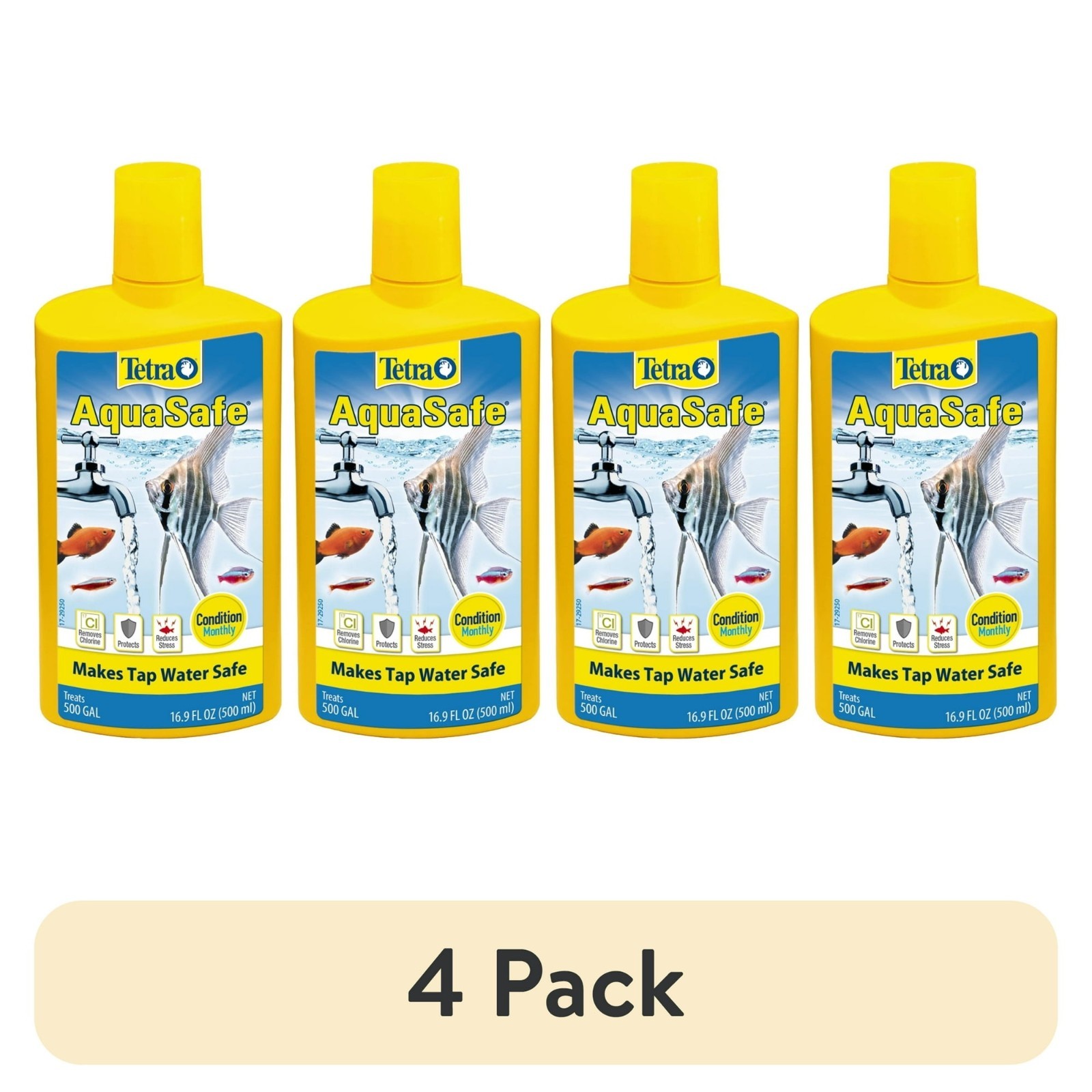 4 pack Tetra AquaSafe Aquarium Water Conditioner, Makes Tap Water Safe, 16.9 oz.