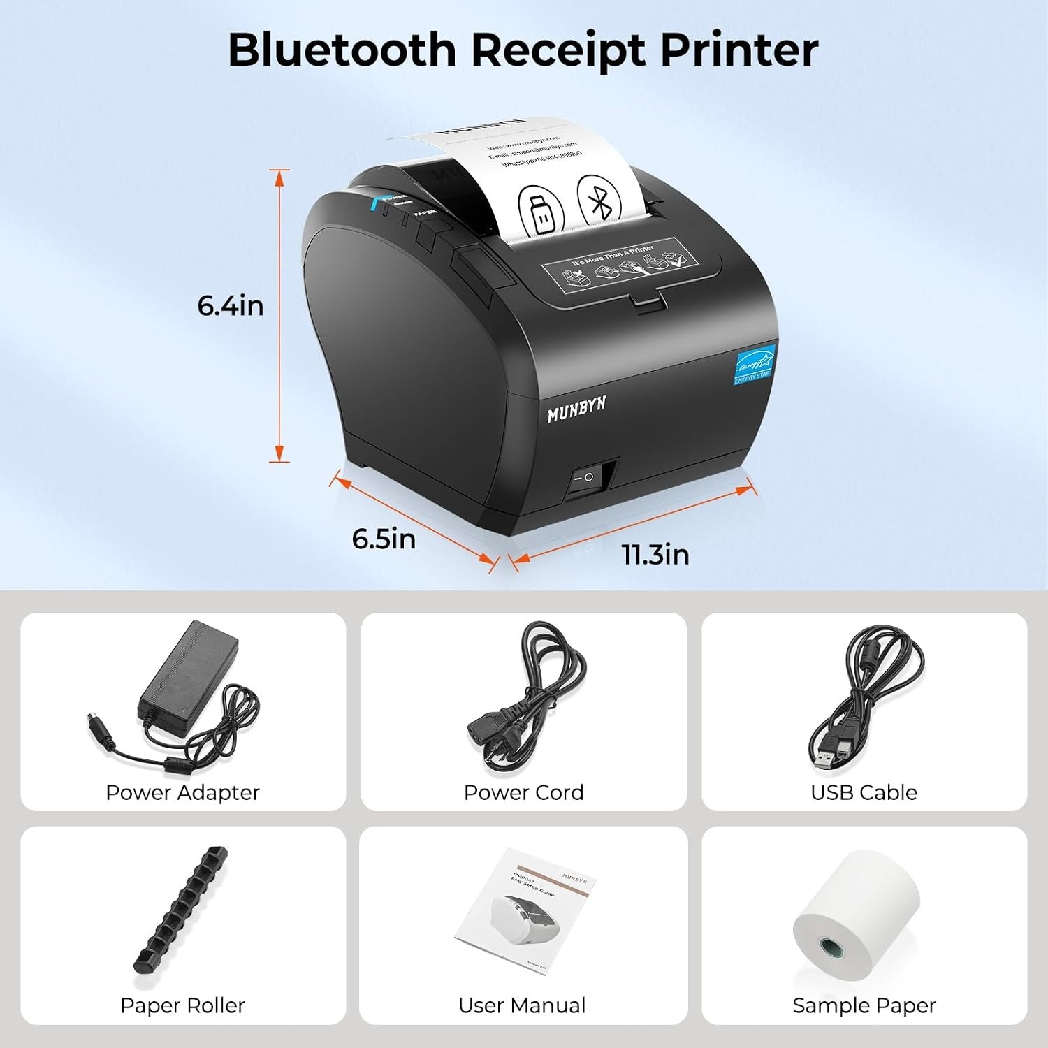 MUNBYN Bluetooth Thermal Receipt Printer P047 80mm POS Printer ITPP047P