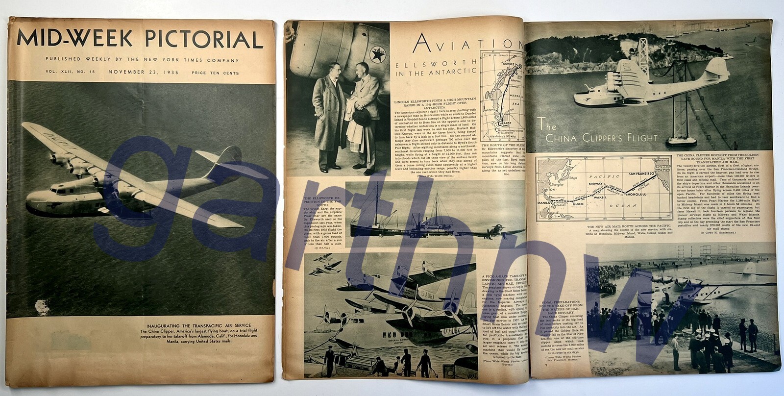 CHINA CLIPPER 1935 PREPARATION & DEPARTURE PICTORIALS 1st PACFIC MAIL CROSSING