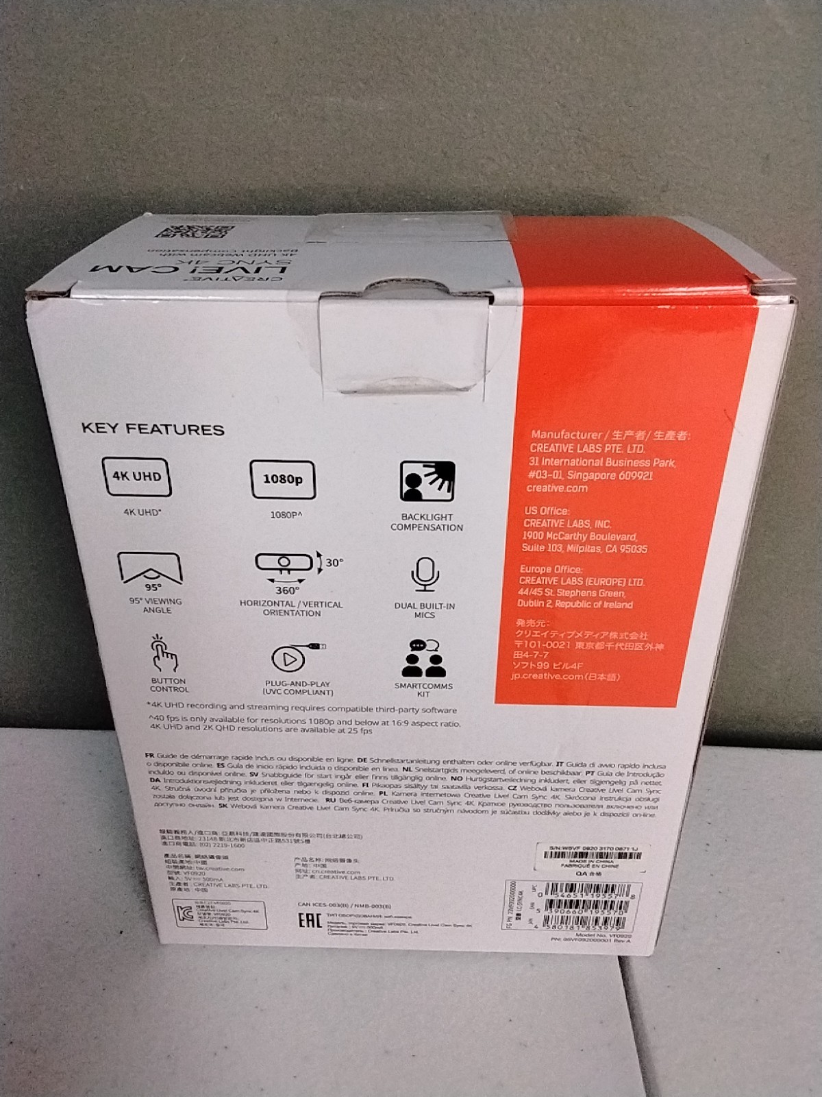 CREATIVE LIVE! CAM SYNC 4K UHD Webcam with Backlight Compensation NEW & SEALED!