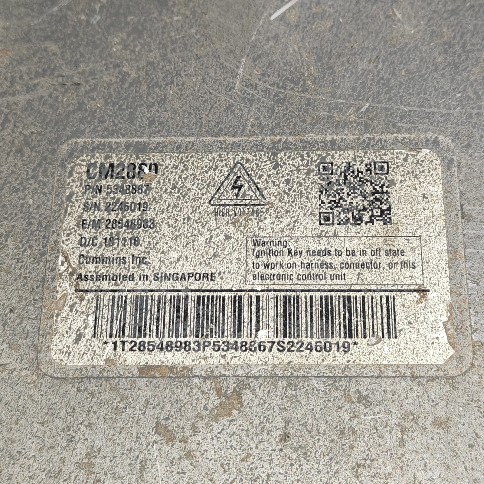 CUMMINS 5348867 ELECTRONIC CONTROL MODULE FOR ISM ISX CM2880