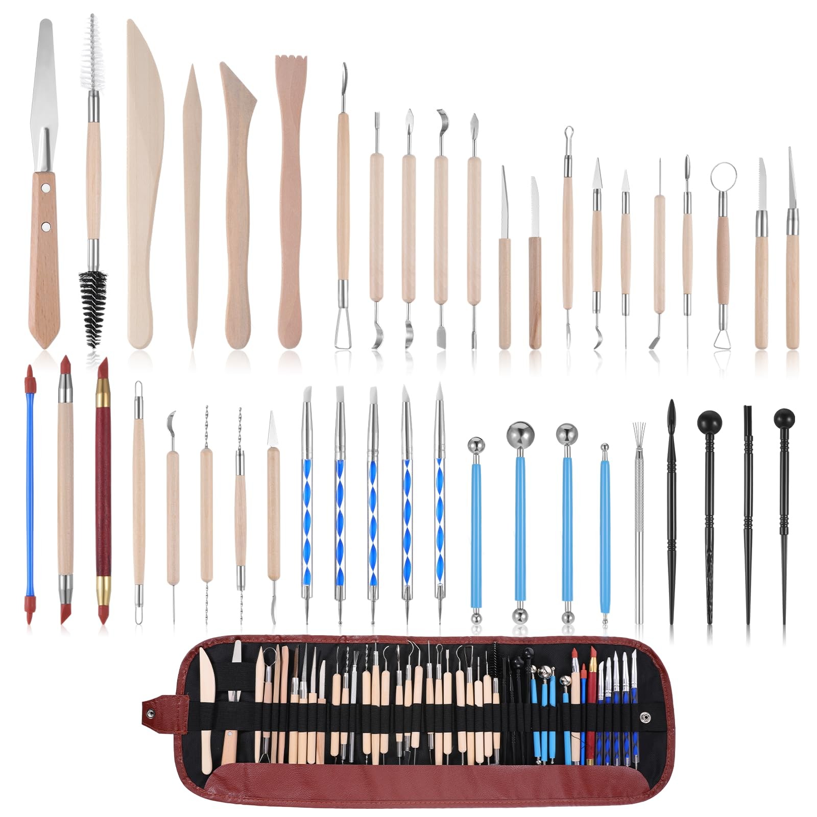 43 Pcs Pottery Tools for Sculpting Double Sided Ceramic Clay multicolor