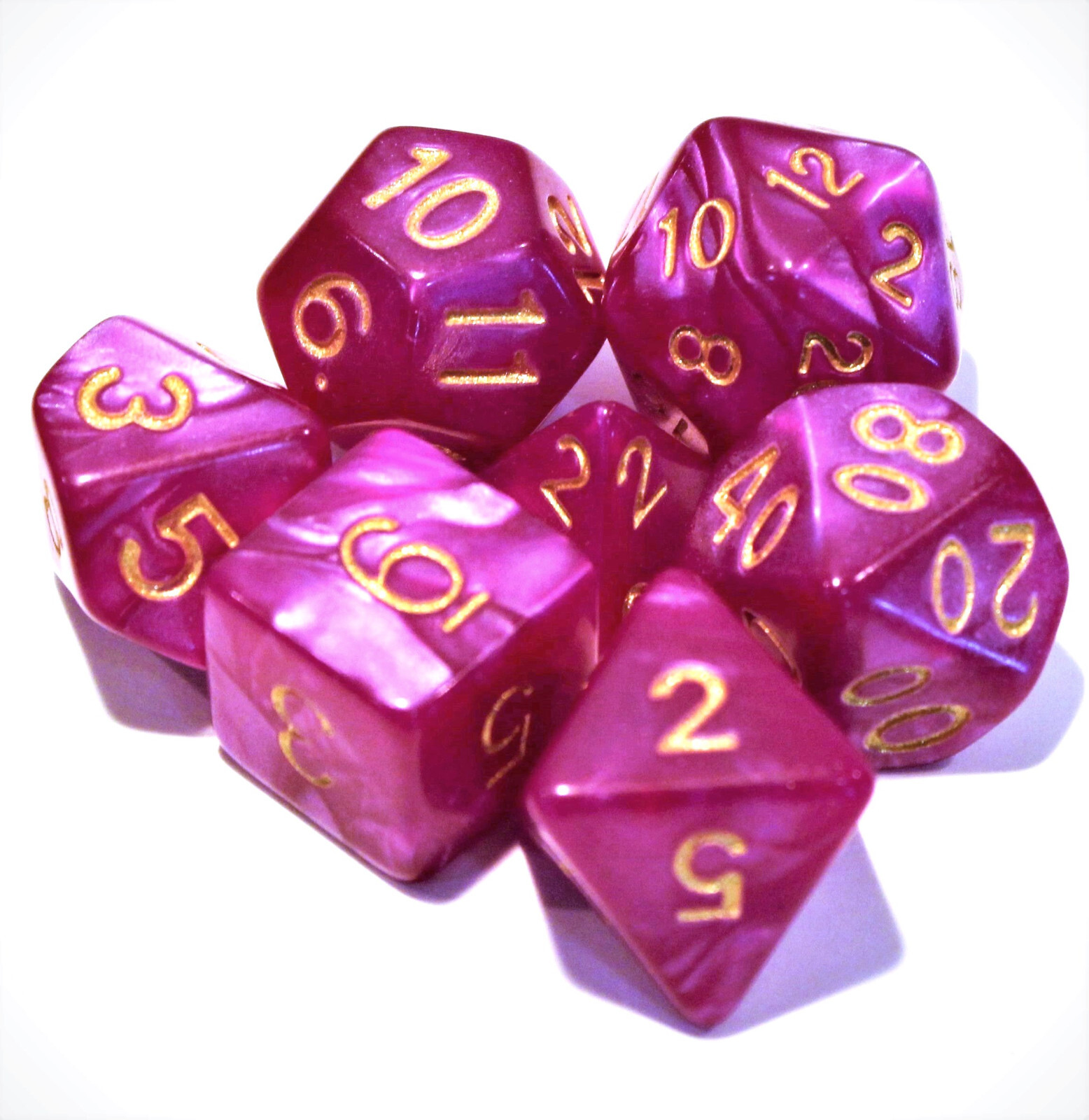 7 Piece Fucshia Marble Polyhedral Dice Set with Purple Dice Bag – Abyssal Mist