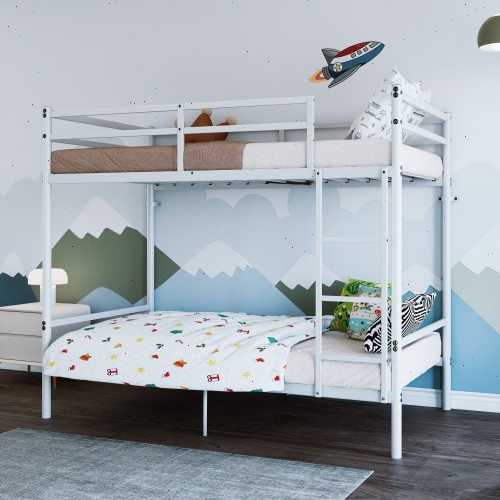 Double bed A double bed with a ladder and a two-level guardrail