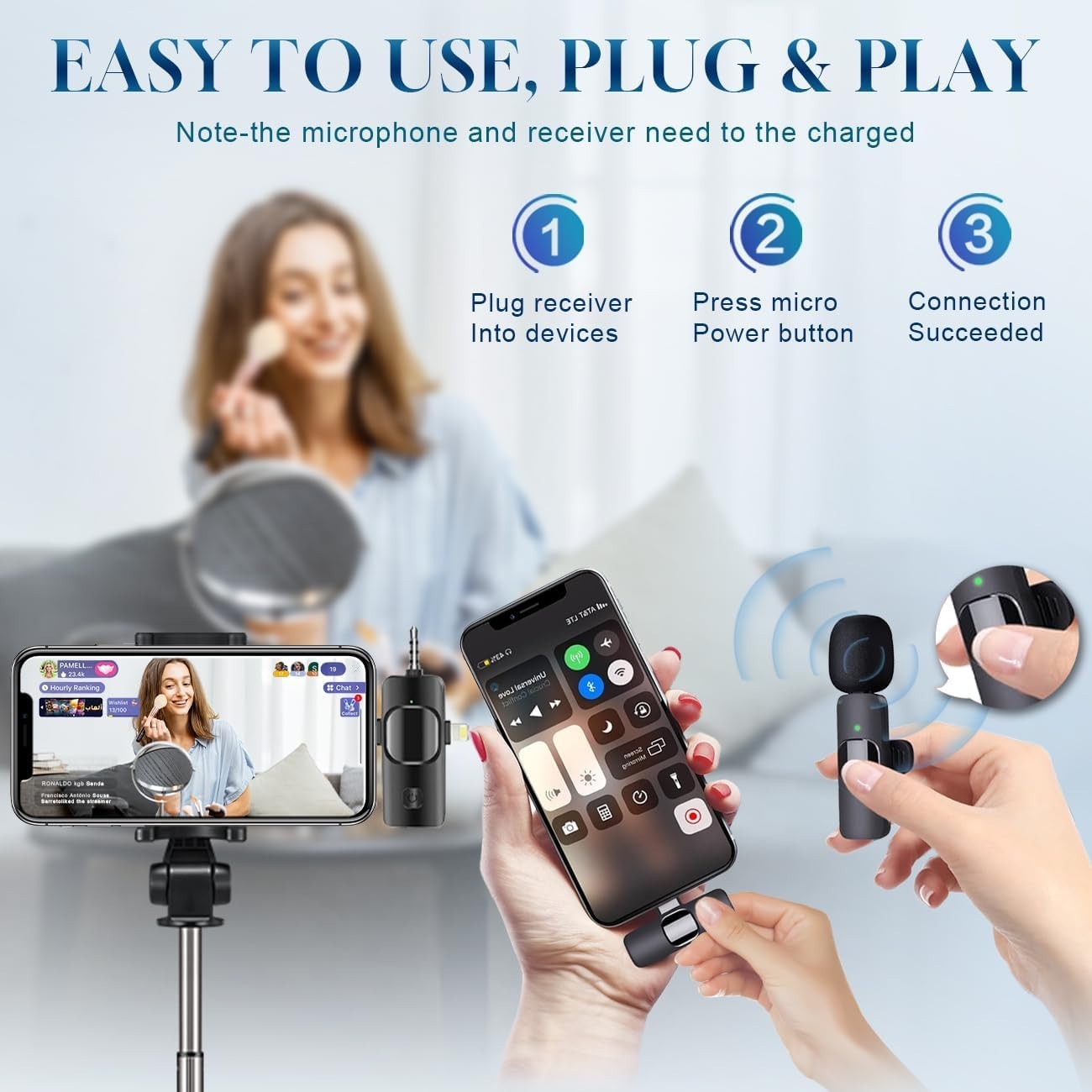 Professional Wireless Lavalier Microphone for YouTube, TikTok & Vlogging - Black