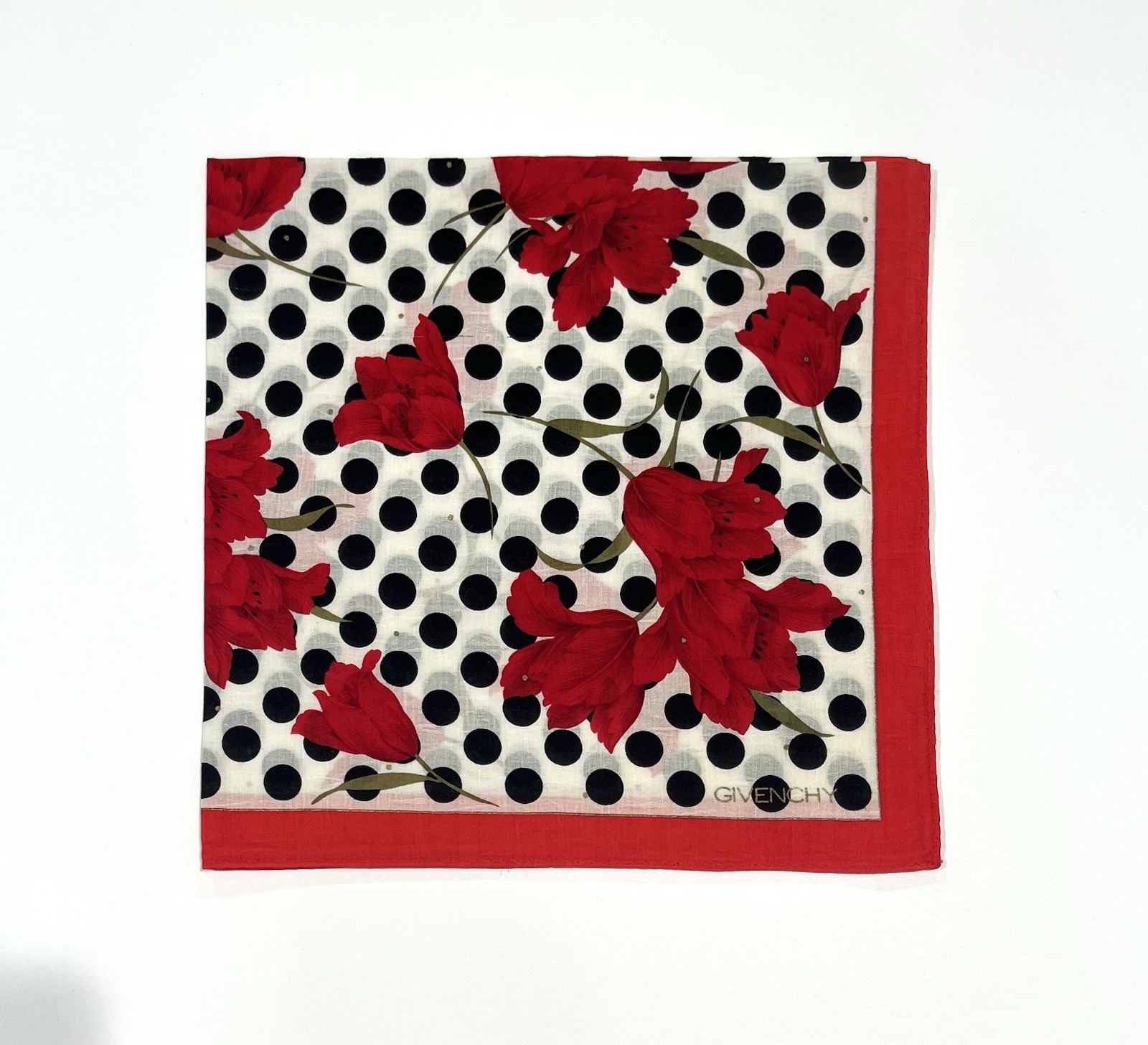 Handkerchiefs VTG Women GIVENCHY Art Floral Red Cotton Plain Pocket Square 19”