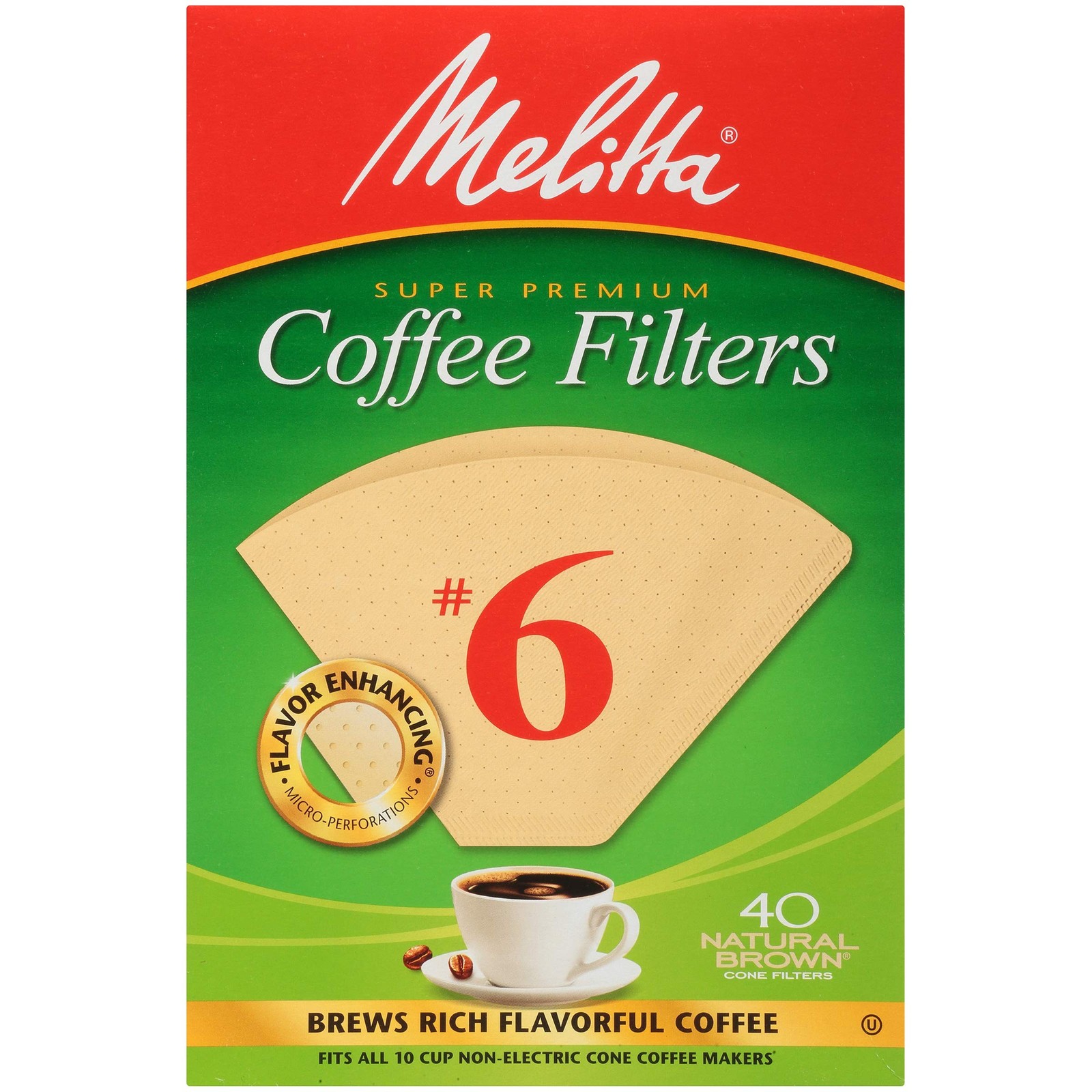 Melitta #6 Cone Coffee Filters, Unbleached Natural Brown, 40 Count (Pack of 1...