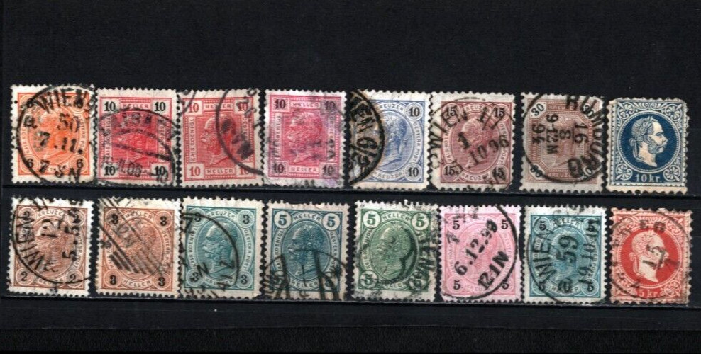 AUSTRIA 1884-1907 EMPEROR FRANZ JOSEF I SET OF 16 STAMPS USED/HINGED