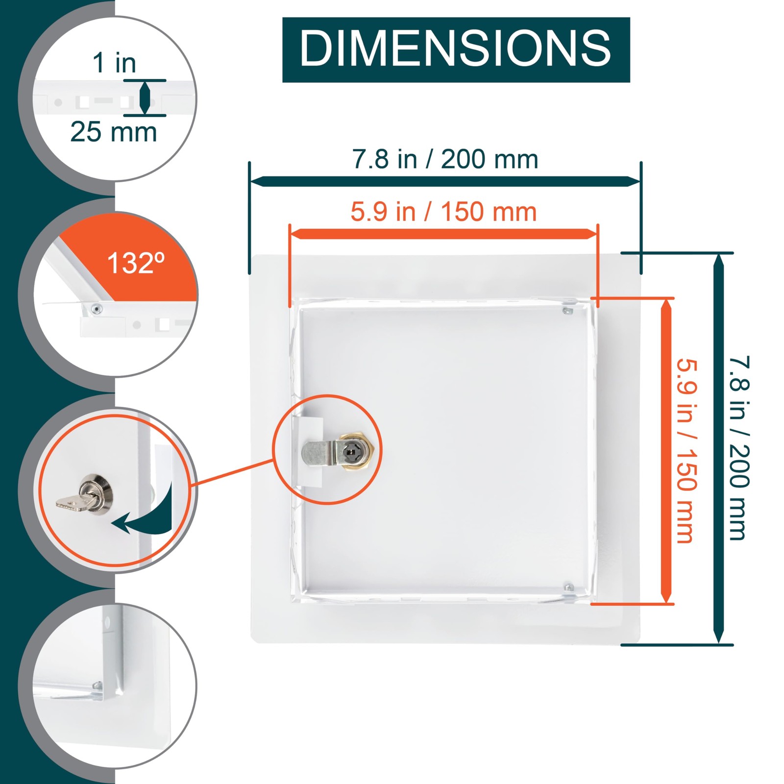6 x 6 Lockable White Metal Access Panel. Service Shaft Door Panel with Key. P...