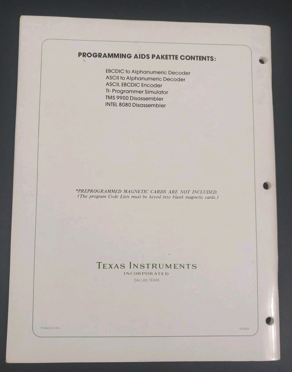 Vintage Texas Instruments TI-59 Specialty Pakettes Programming Aids Manual 1978