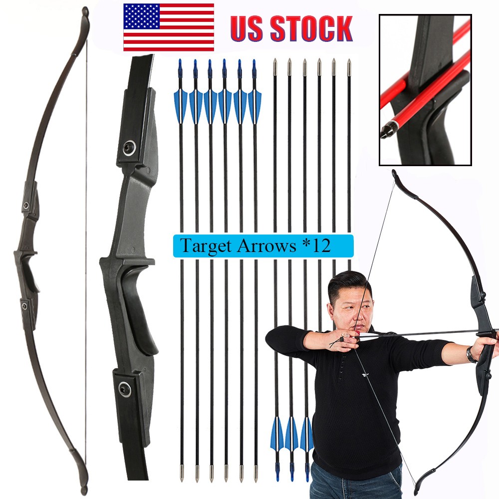 57 in Recurve Bow 30lb/40lb Right Left Hand Archery +12Pcs Fiberglass Arrows Set