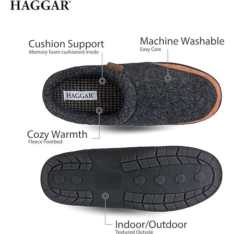 New Haggar Memory Foam Microsuede Trim Bumper Felt Clogs Slippers M 8 - 9
