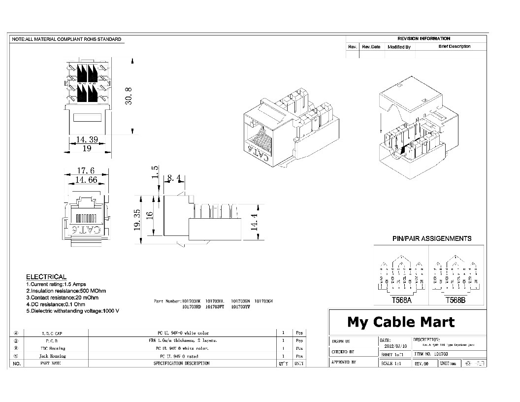 Keystone Jack Insert/Punch-down - Cat 6 RJ45 Networking Red
