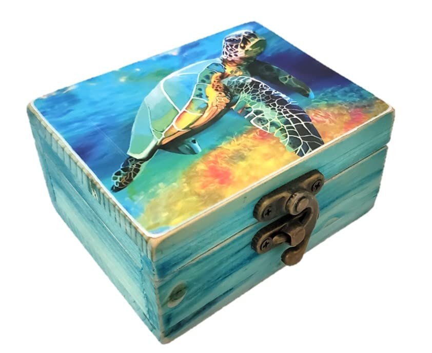 Sea Turtle Lovers Jewelry Trinket Keepsake Box. Home Decor, Gifts for Beach