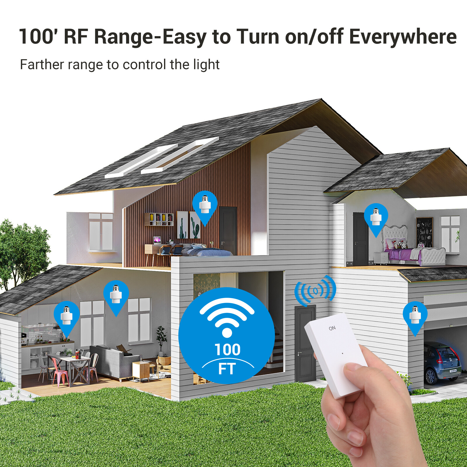 DEWENWILS Remote Control Light Socket, Wall Mounted Wireless Light Switch 100FT