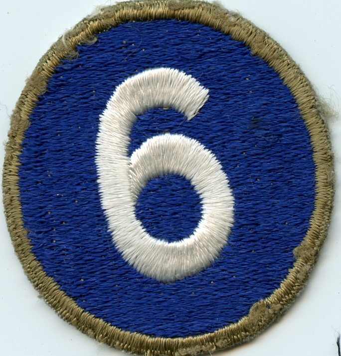 WWII OD Border Brown back 6th Corps Patch