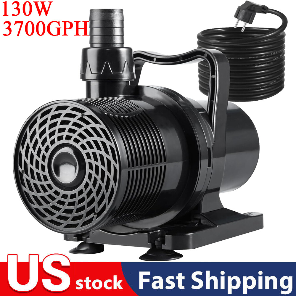 130W 3700GPH Electric Submersible Water Pump for Koi Pond Waterfall Fountains