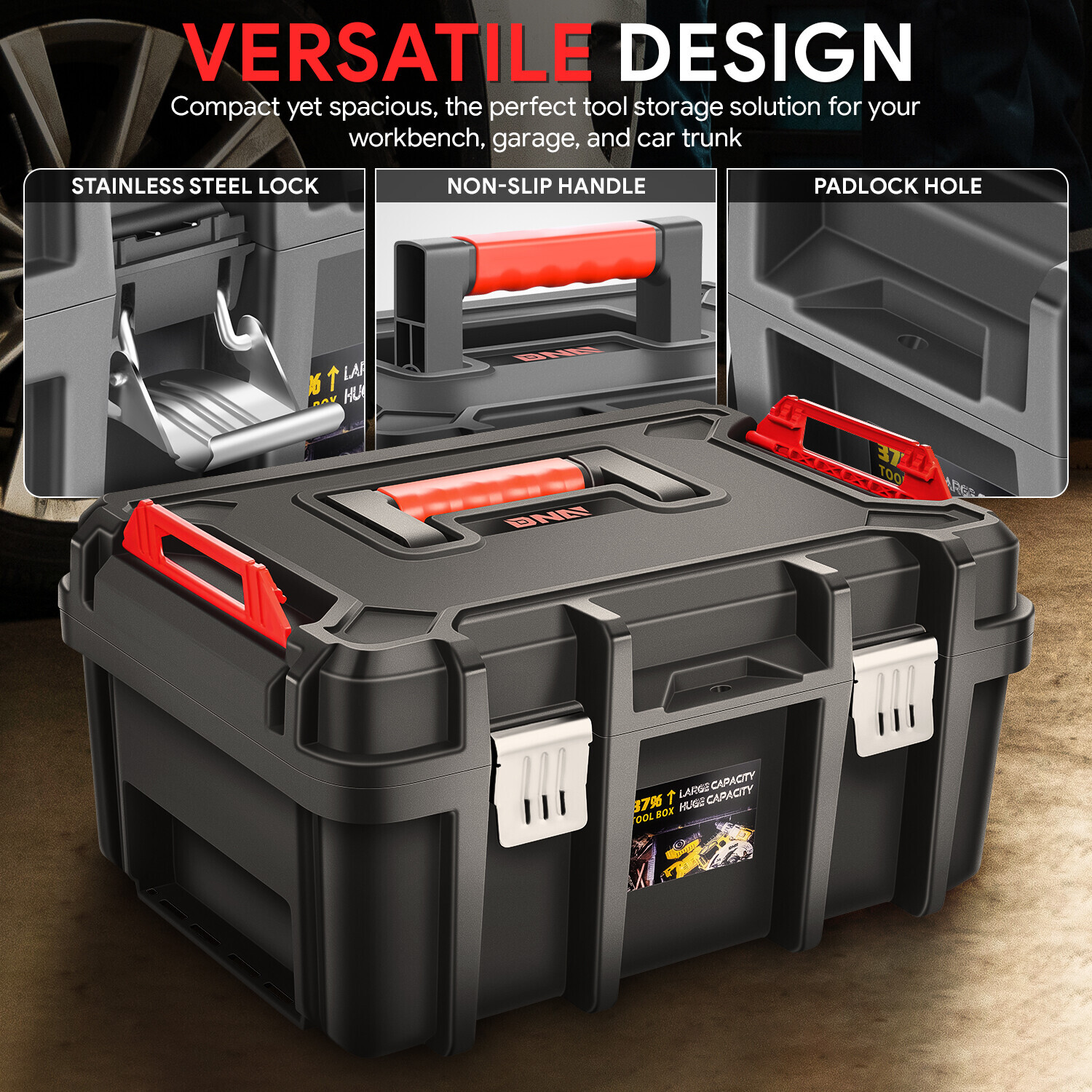 Utility Rolling Tool Deep Organizer Lockable Box Drawer w/ Removable Tray Black