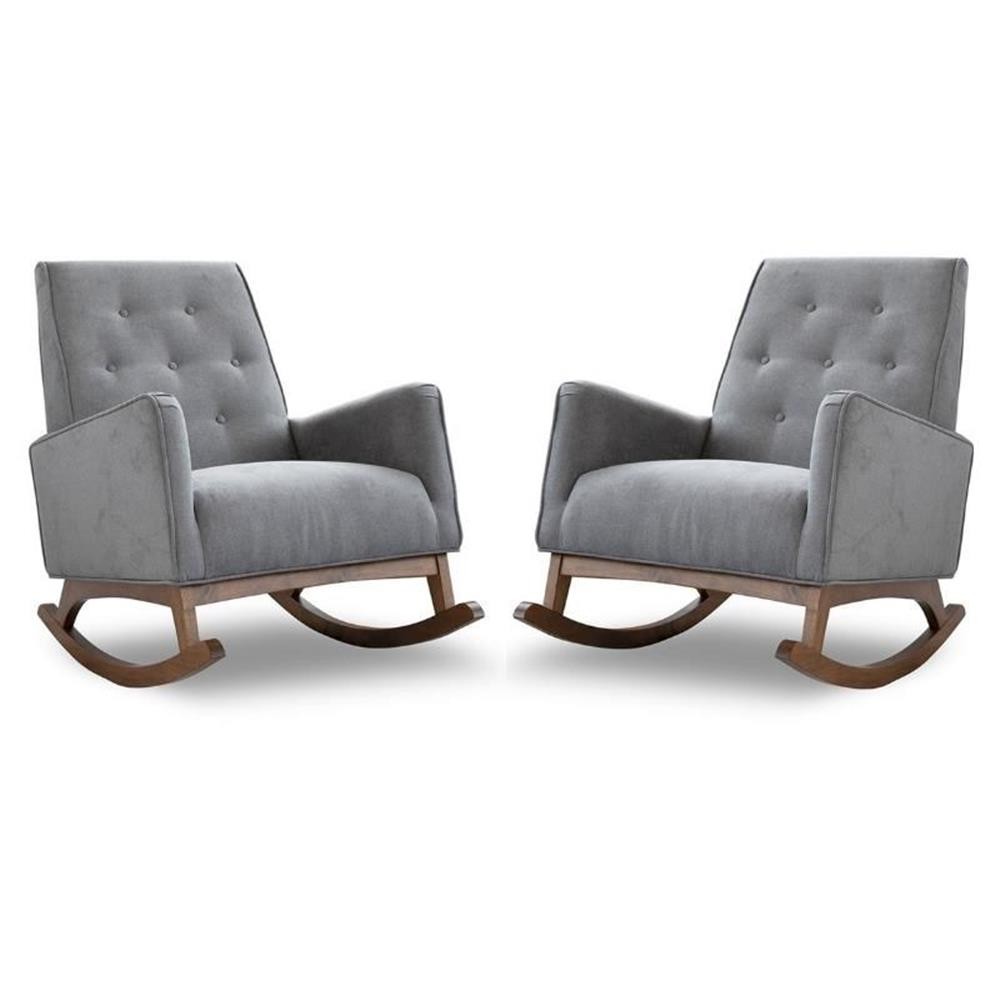 Home Square 2 Piece Upholstered Fabric Rocking Chair Set in Light Gray