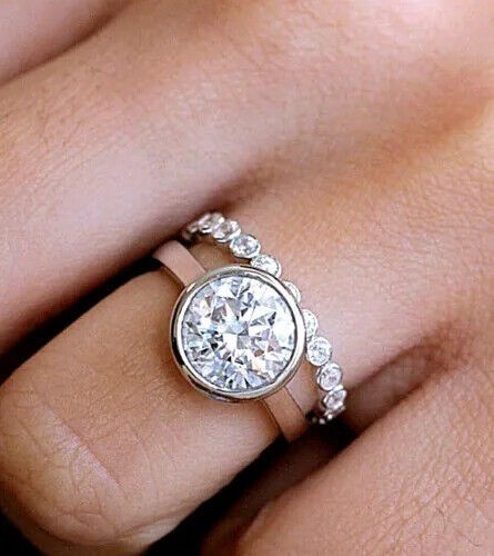 Lab-Created Round Cut 3.30 Ct Diamond Engagement Ring Set 925 Sterling Silver