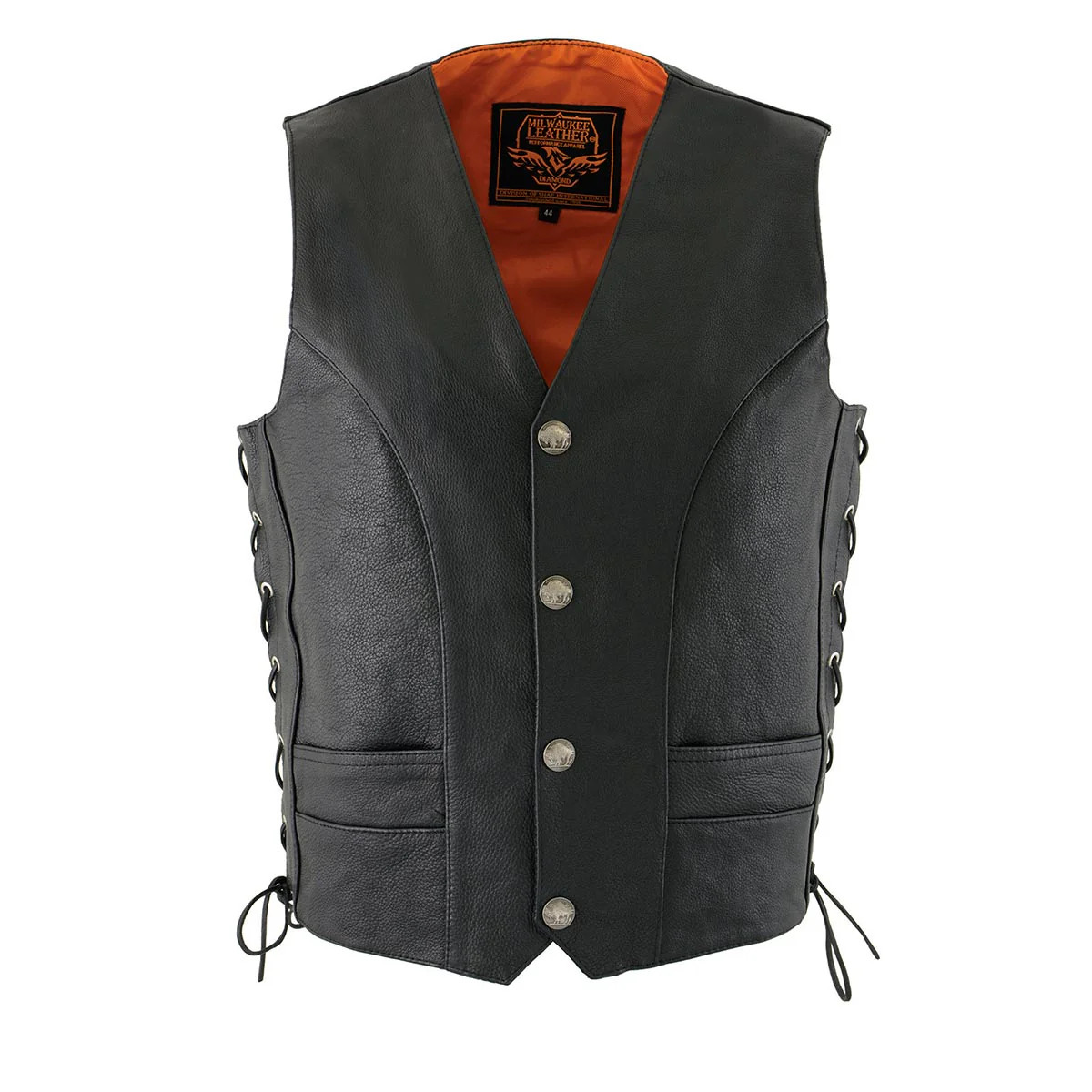 Milwaukee Leather ML1369 Leather Side Lace Black Biker Motorcycle Vest