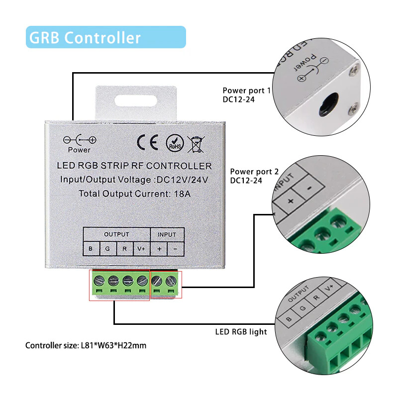 LED RGB Strip Controller 18A DC12V 24V RF Wireless Touch Remote Control Dimmer