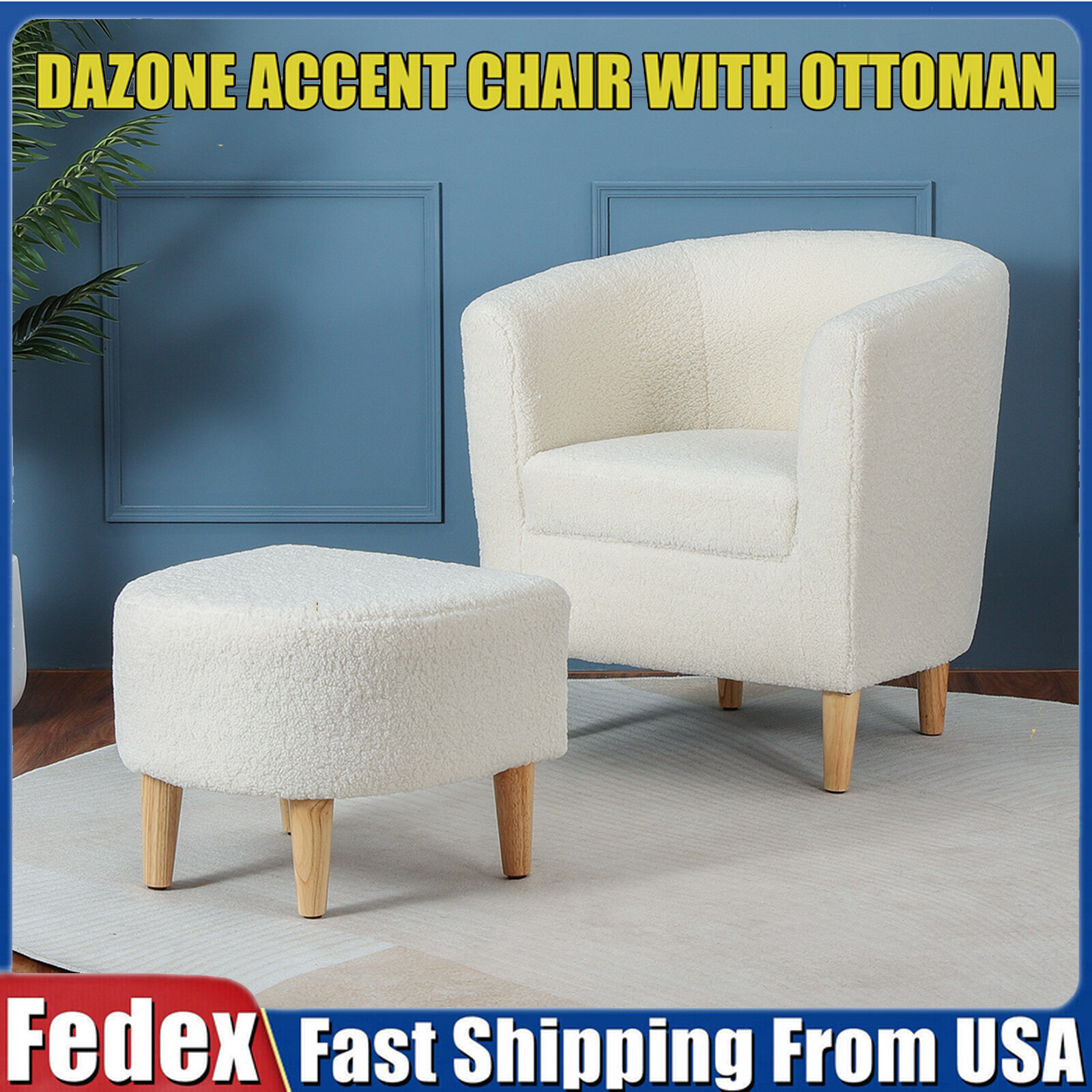 Lamb Wool Single Sofa Soft Touch Upholstered Leisure Ottoman Chair Living Room